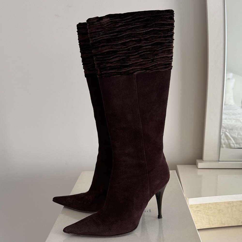 Charles David Dark Brown Suede Heeled Boots